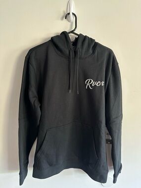 RVCA Black Pullover Hoodie with White Script Logo